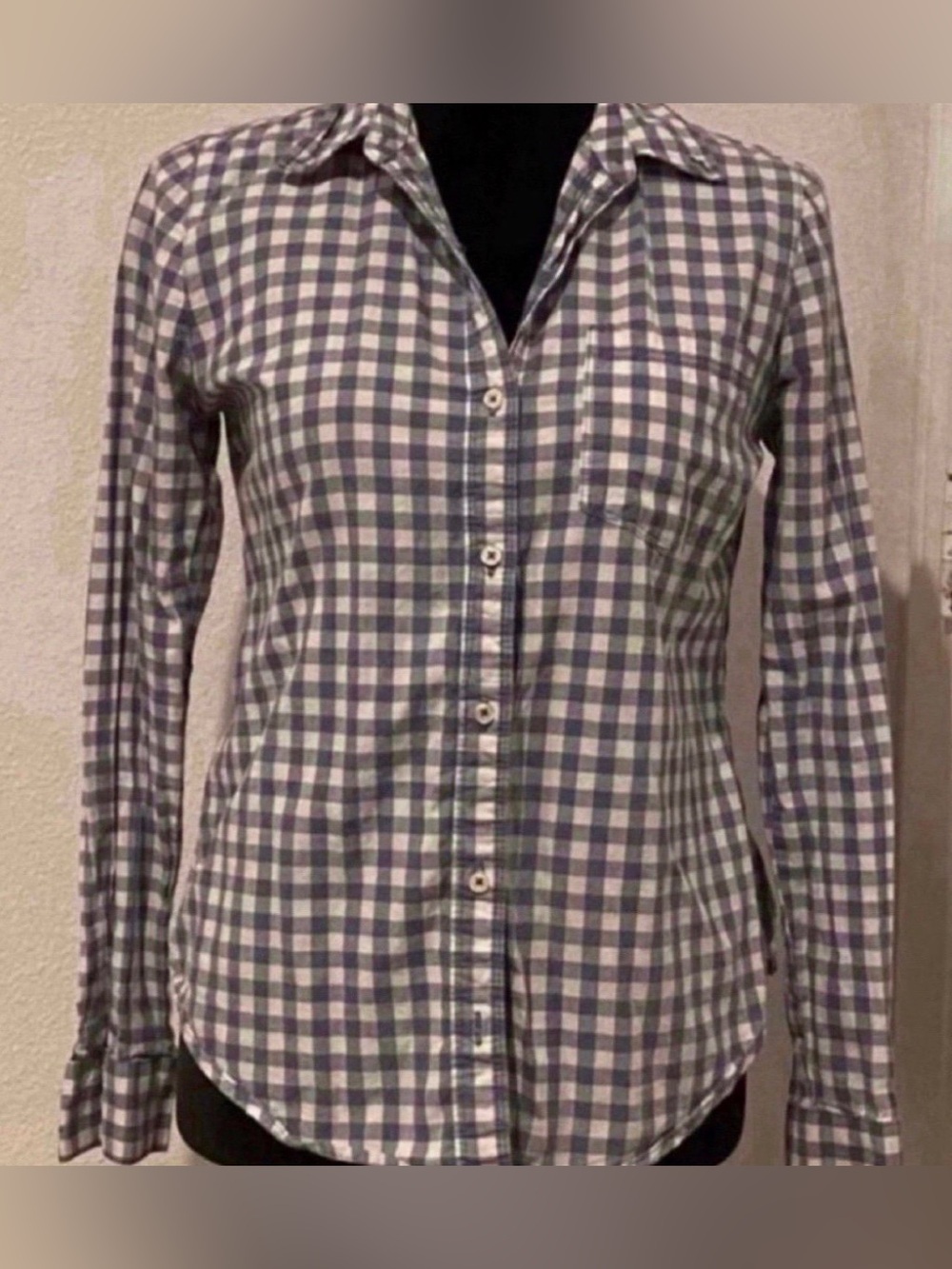 Classic women’s Blue and White Check Button-Down Shirt (Size S)